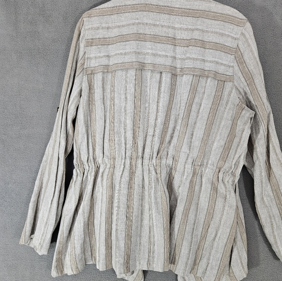 Fate Womens Linen Viscose Blend Open Frount Tie Jacket Cream Strip Size Medium M - Picture 2 of 12
